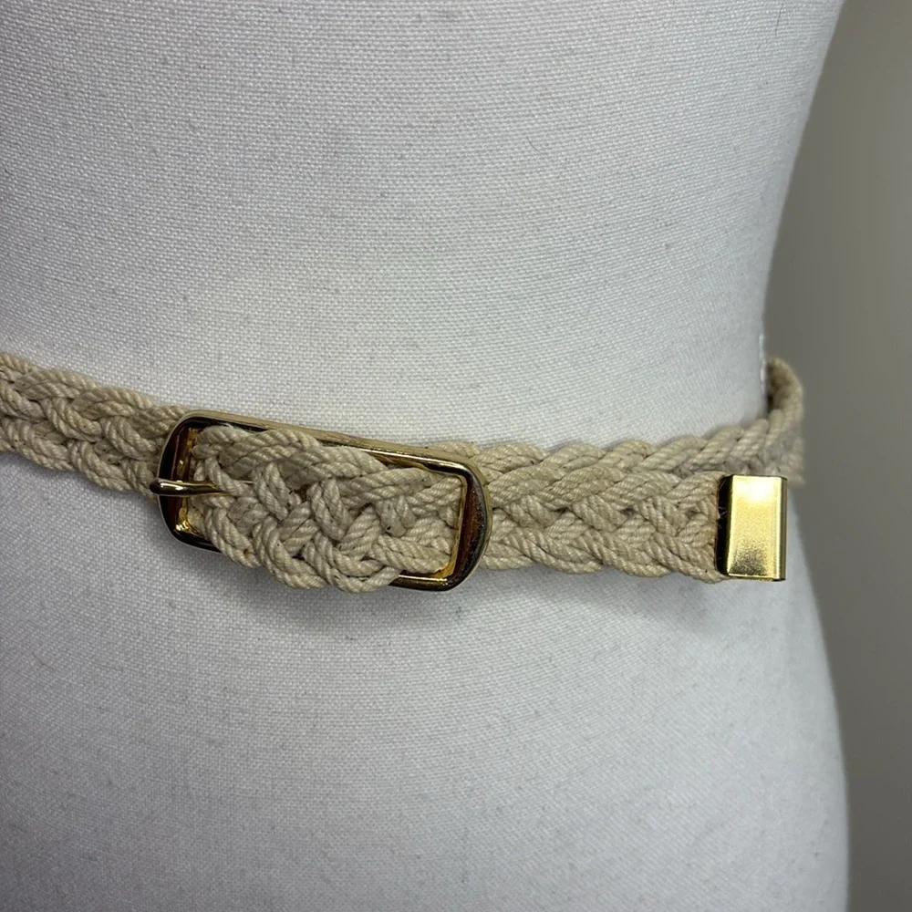 Braided Cream Colored Belt with Gold Hardware. Vintage. Boho Y2K
